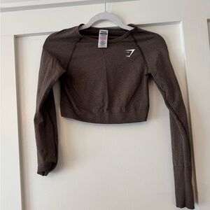 Gymshark Women's Dark Brown Long Sleeve Crop Top Size Medium